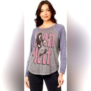 Lucky Brand - Joan Jett Graphic Burn Out Gray Long Sleeve Band  Top Size Small